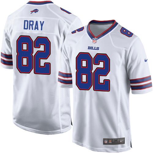 Men's Game Jim Dray Nike Jersey White Road - #82 NFL Buffalo Bills